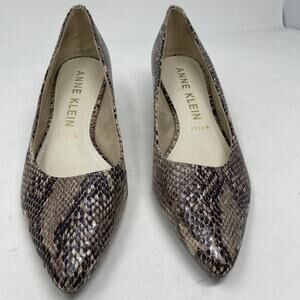 Anne Klein Brown Snake Print Kitten Heel Pumps 10